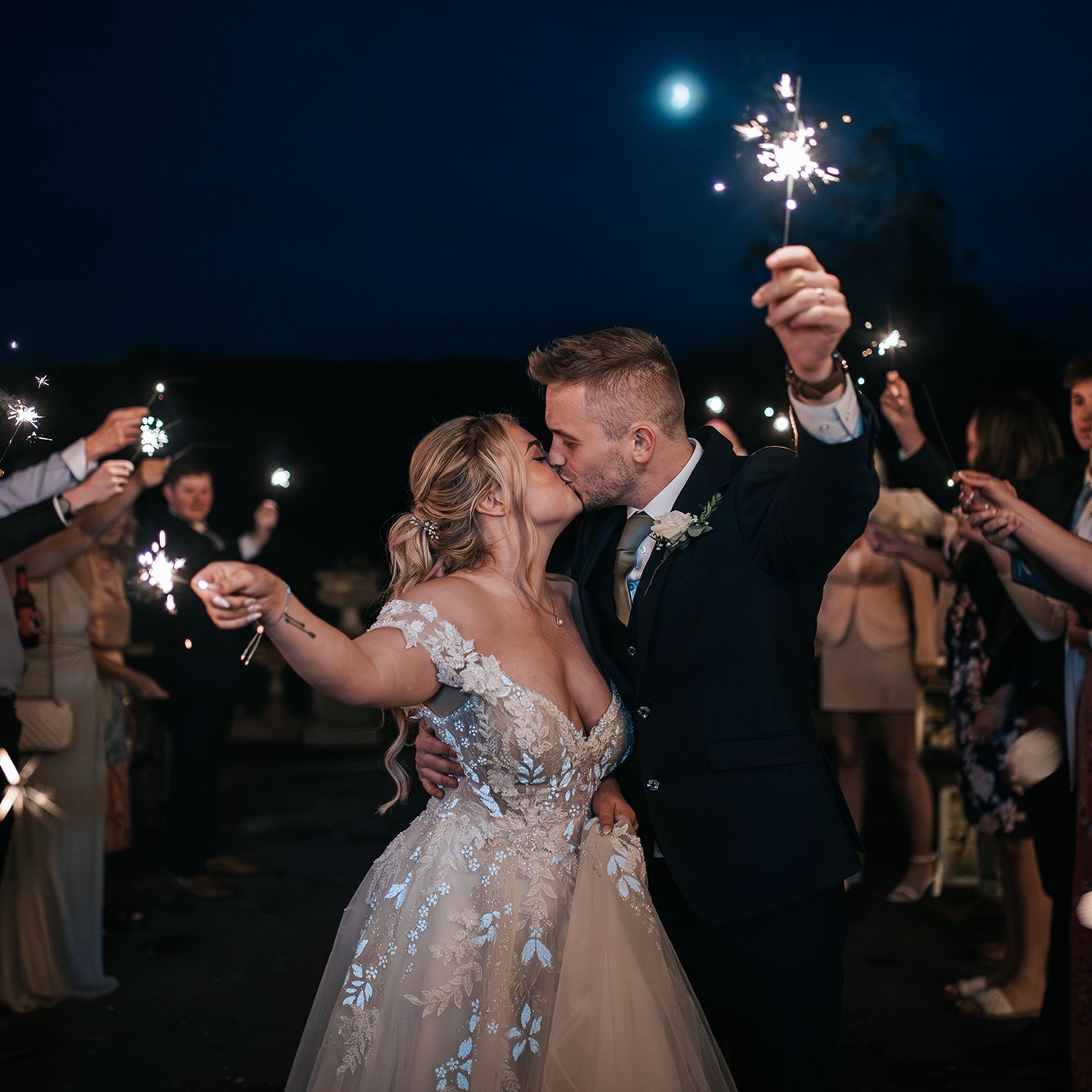 Bride and groom sparkler send off