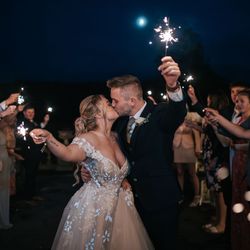 Bride and groom sparkler send off
