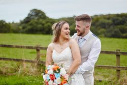 Bride and groom outside