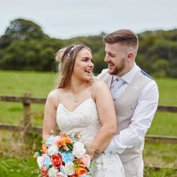 Bride and groom outside