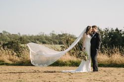 Bride and groom outside