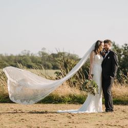 Bride and groom outside