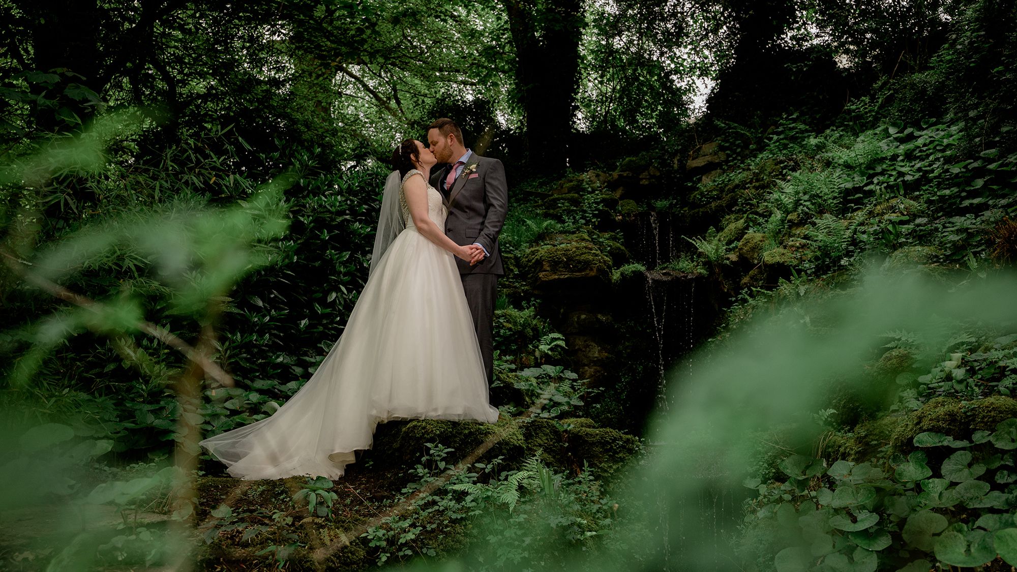 Bride and groom outside