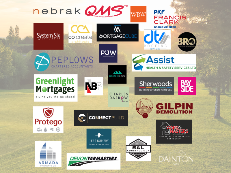 Collage of early bird sponsor logos on a sunlit park background