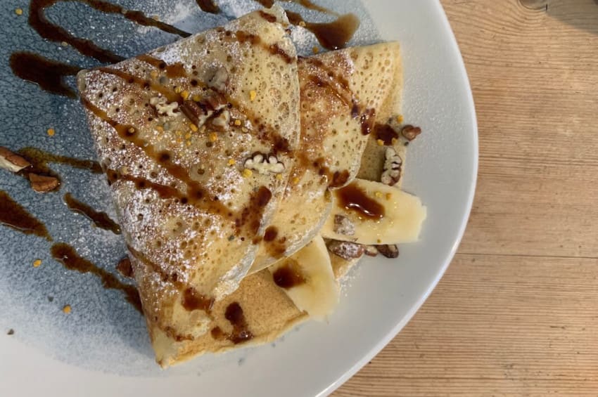 banana and pecan sourdough crepe