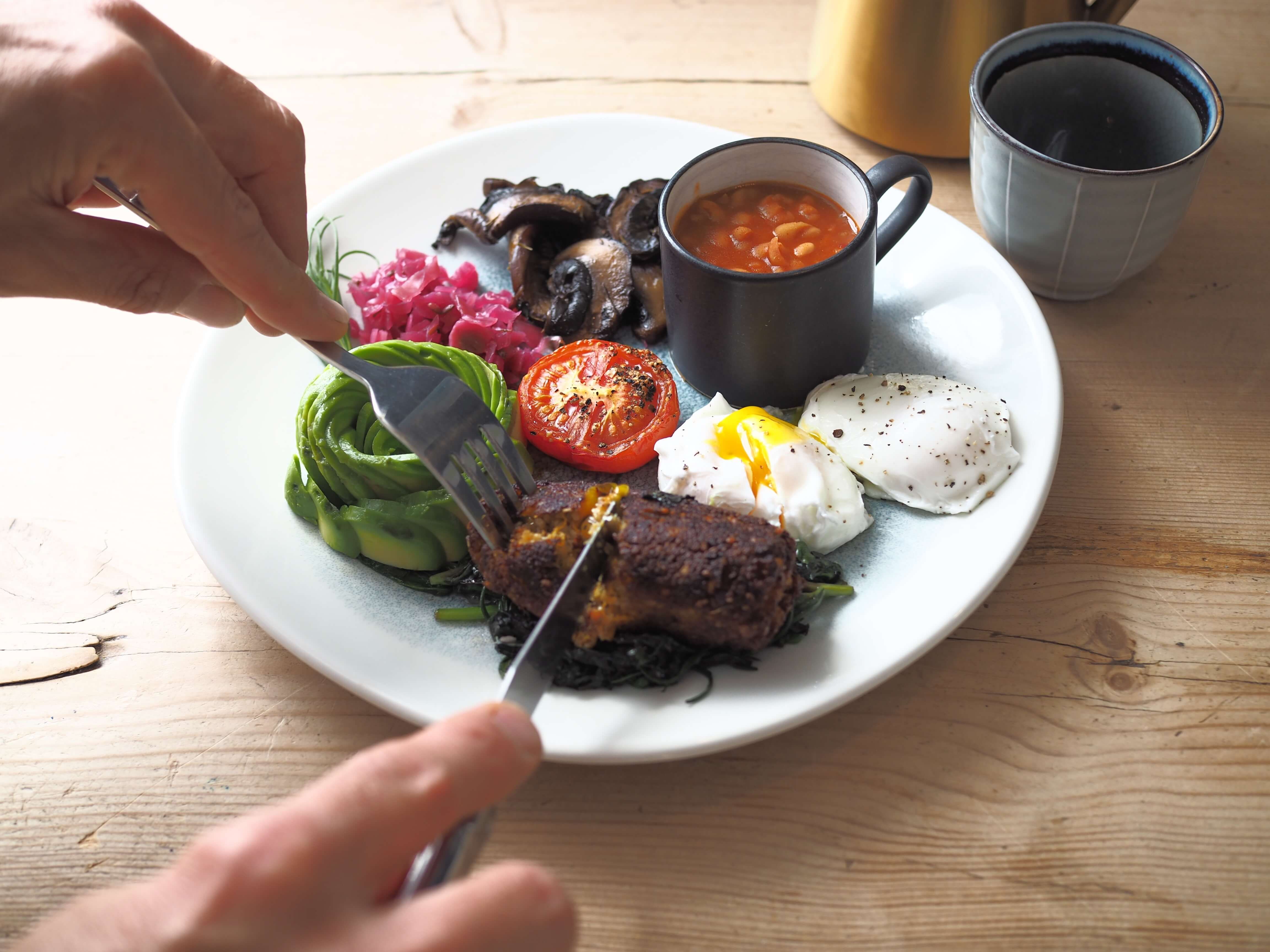 Eating veggie sausage