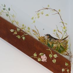 Paint details on wooden beams in the bedroom