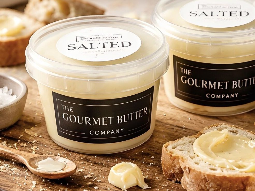 Gourmet Butter Company. Pot of salted butter, bread and butter
