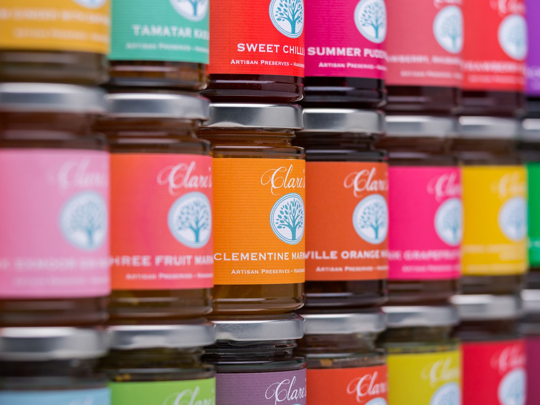 Clare's Preserves rage of jars stacked