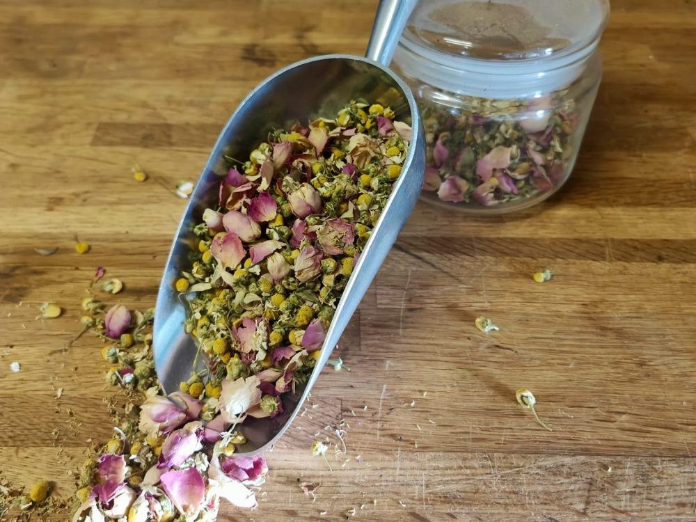 Proper Devon Teas Sensuali Tea Organic Chamomile rose petals