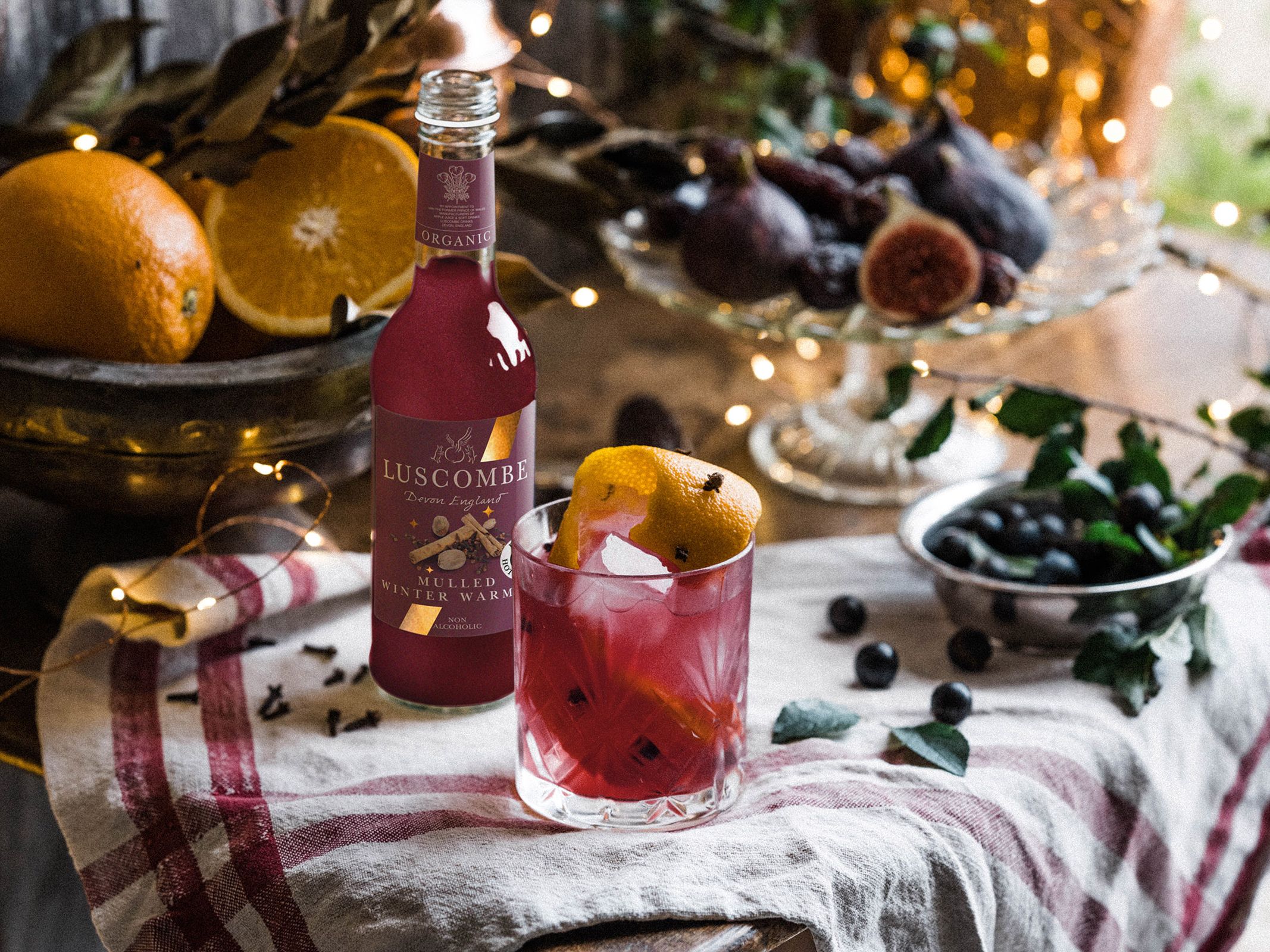 Luscombe Winter Warmer glass and bottle