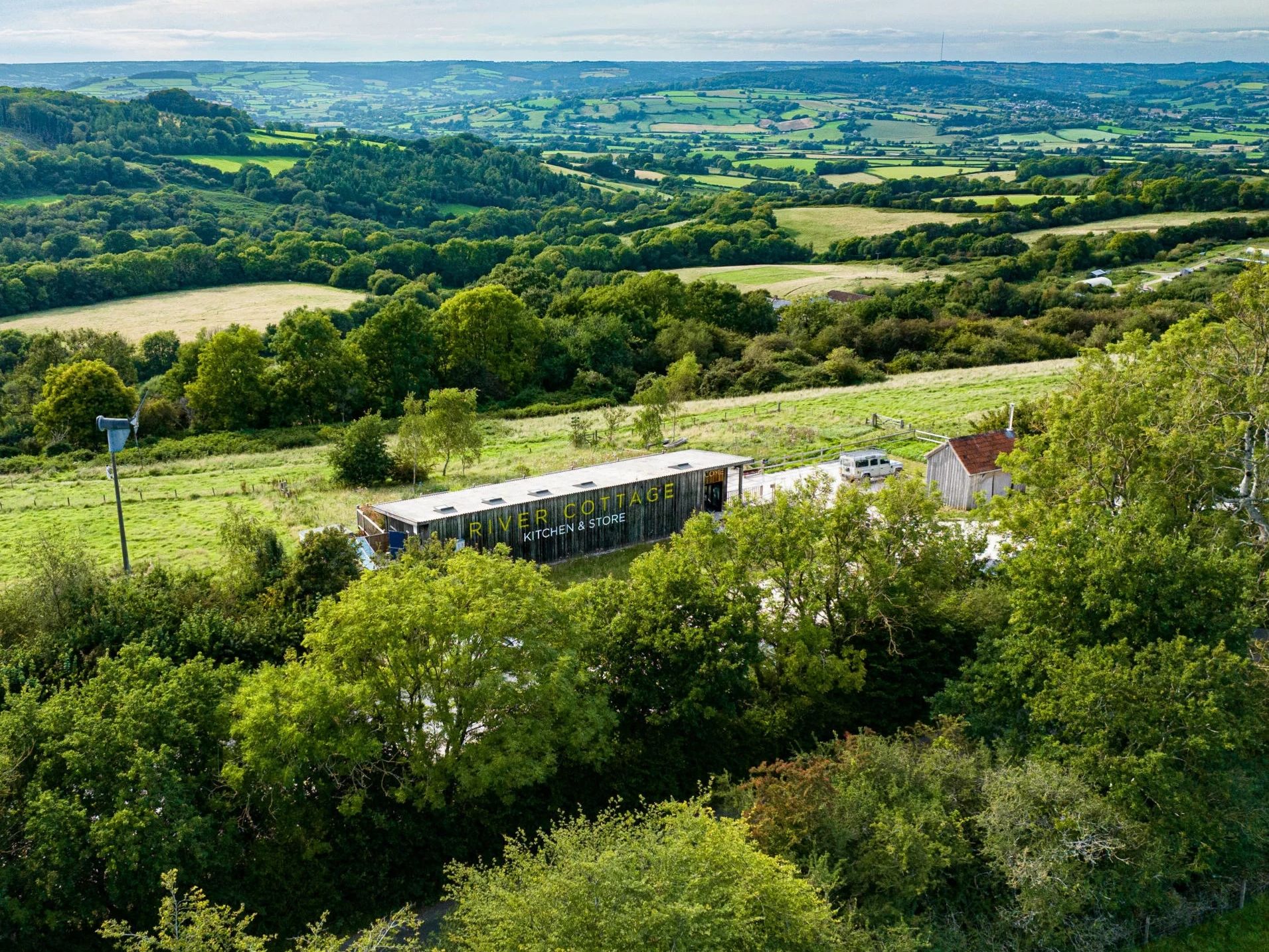 River Cottage Kitchen Drone shot