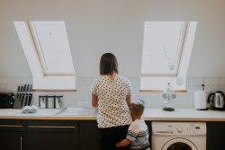 Woman and child in kitchen