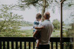 Man and child outside