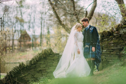 Bride and groom outside