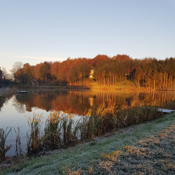 Sunrise view over fishing pond
