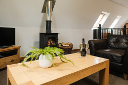 Living area with log burner