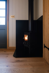 Log burner in shepherds hut