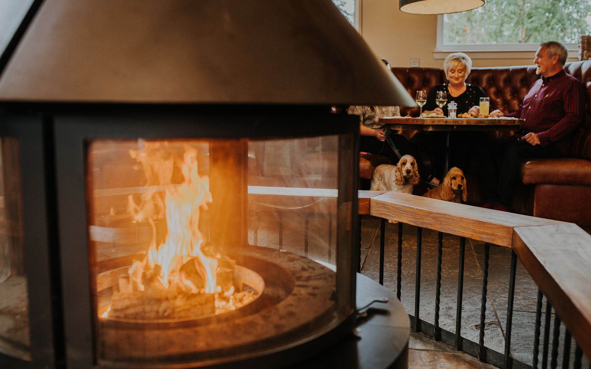 Log burner in restaurant