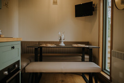 Shepherds hut seating area