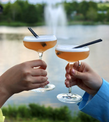 Cocktails on waterfront decking