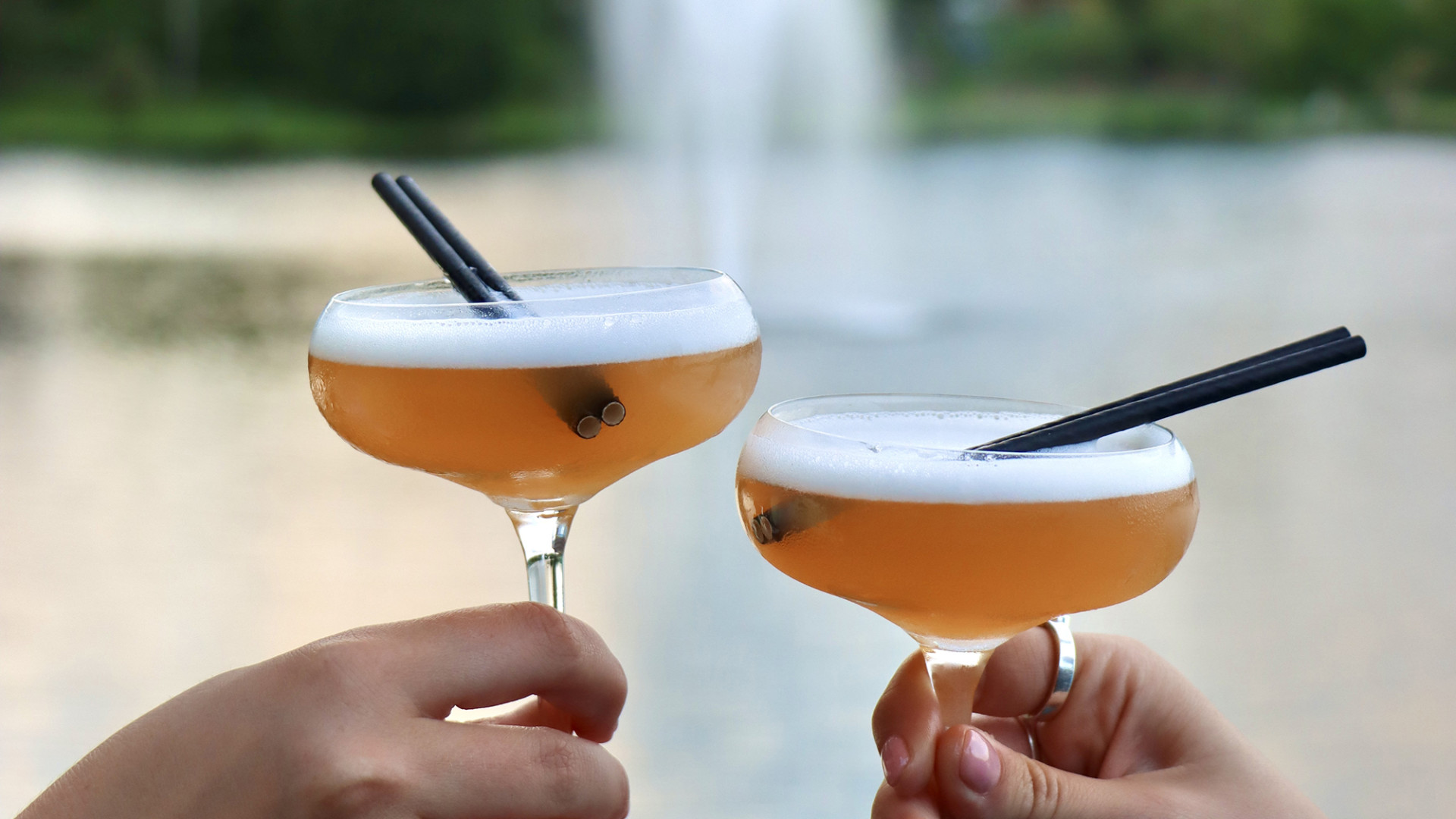 Cocktails on waterfront decking