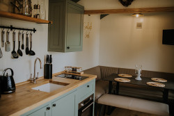Shepherds hut seating area