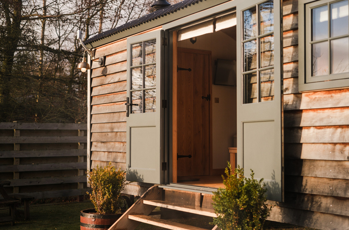 Shepherd Hut with doors open