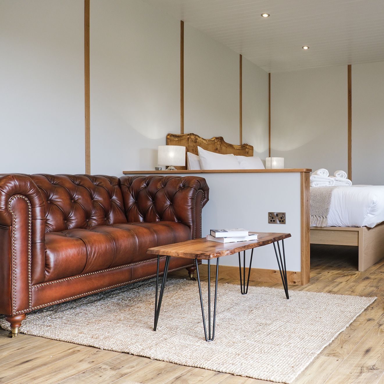 Living area and log burner in escape pod