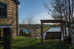 Swing seat outside shepherds hut