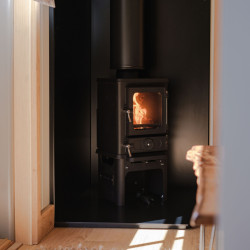 Log burner in shepherds hut