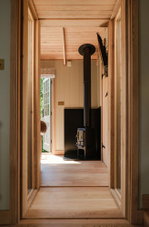 Log burner in shepherds hut