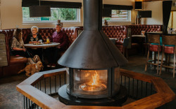 Log fire in Cairn O'Mount Bar