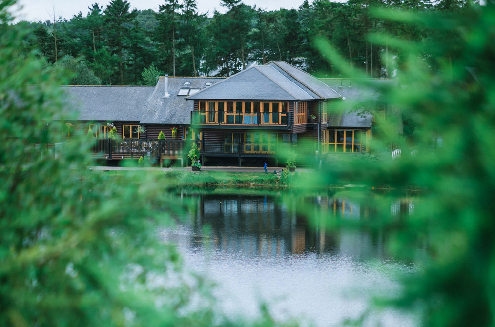 View of main building through trees