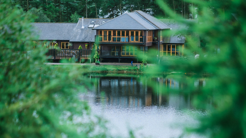 View of main building through trees