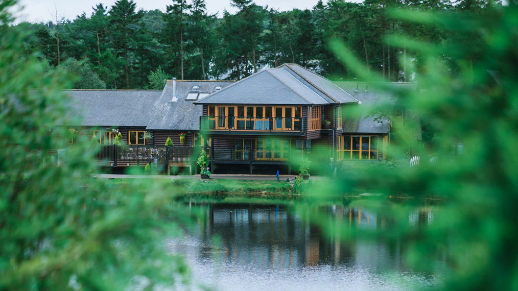 View of main building through trees