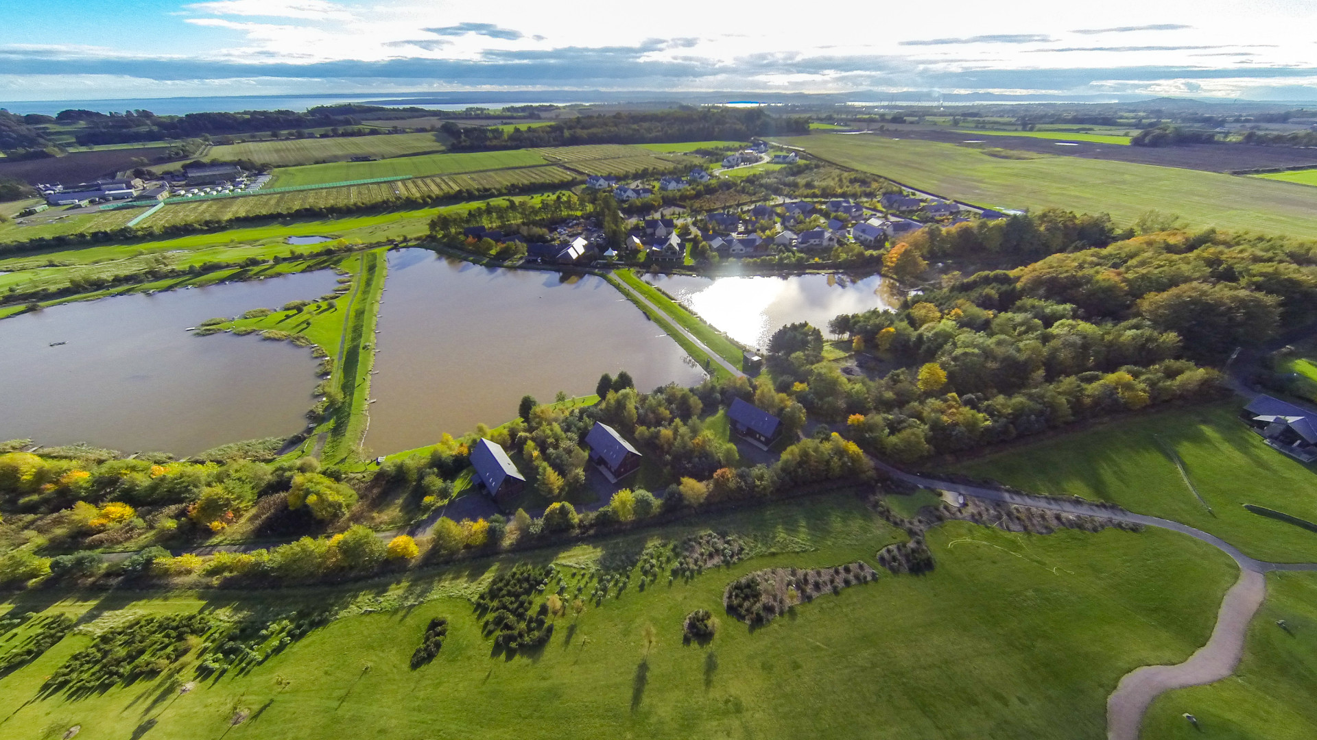 Aerial view of fishing ponds