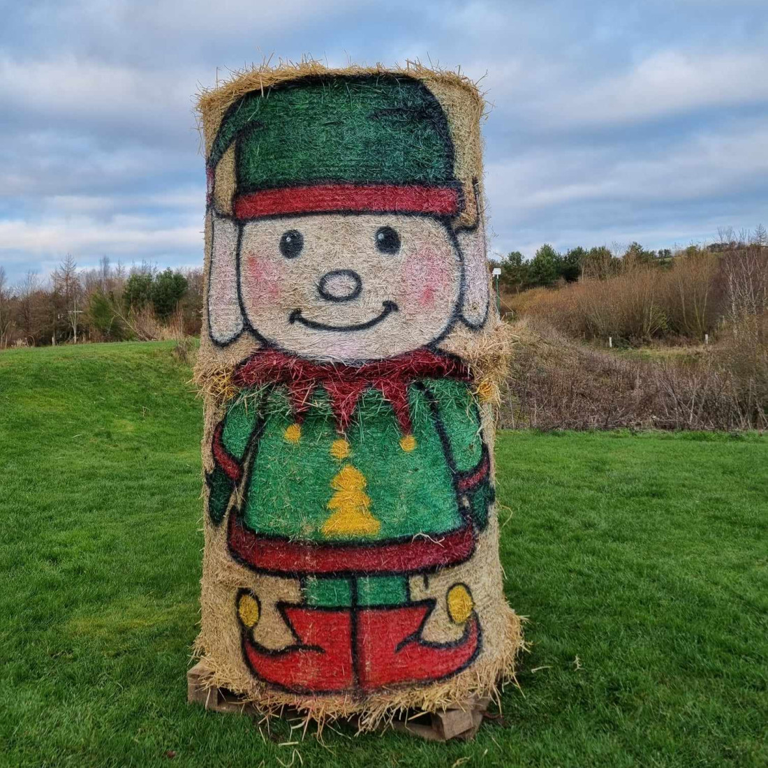 Elf Decorated Hay Bail