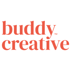 buddy creative logo in bold orange text