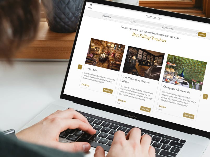 Prestonfield gift voucher site on laptop