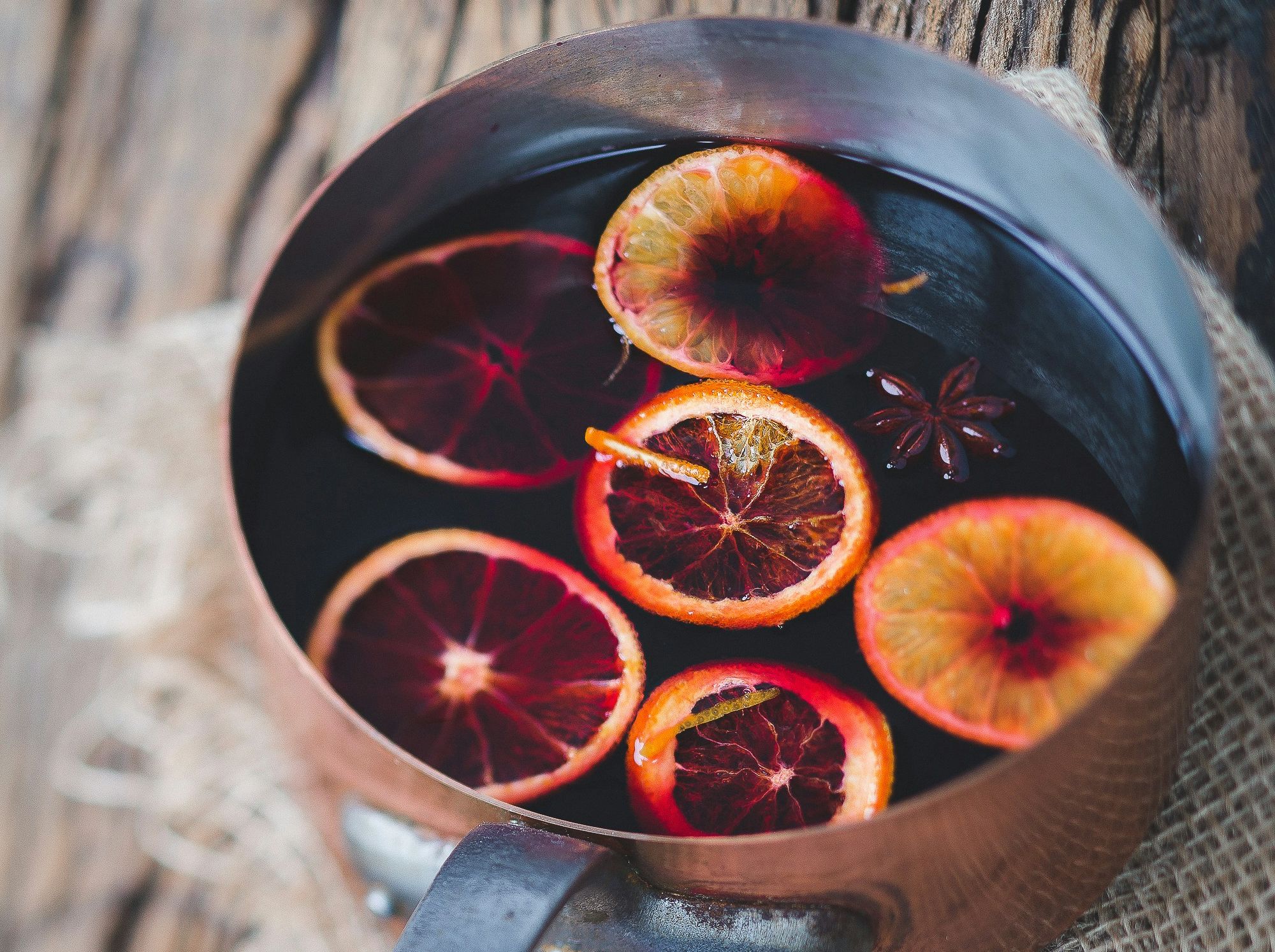 Mulled wine in saucepan