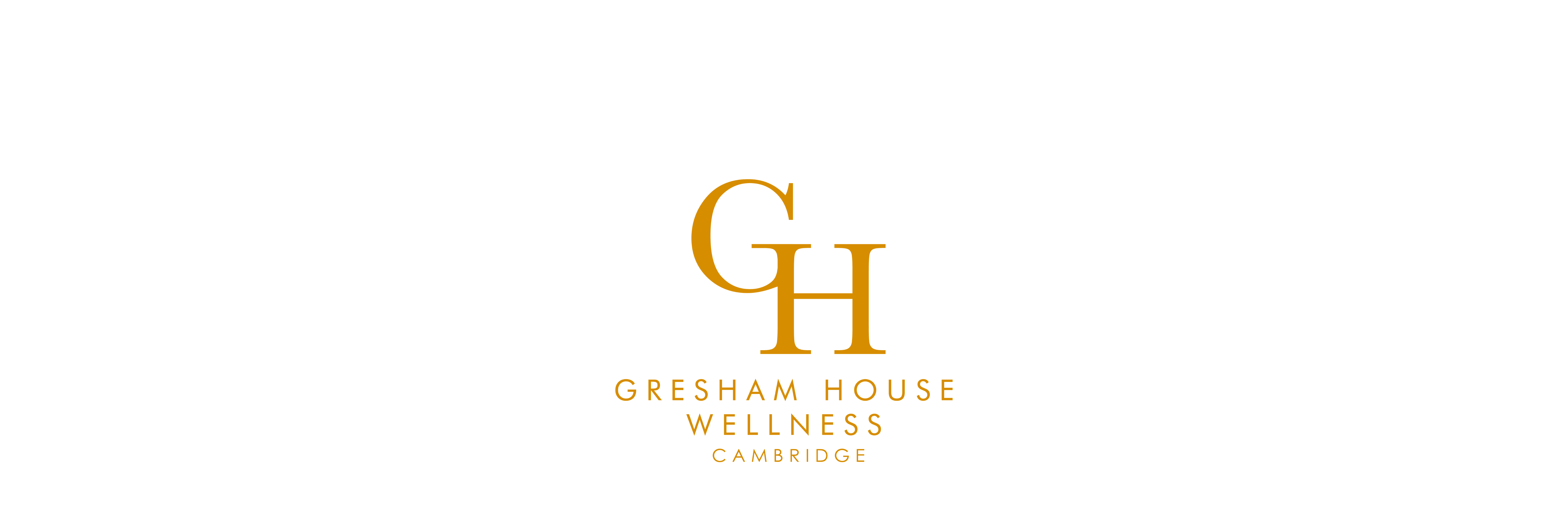 Gresham House Wellness Cambridge logo with large GH initials in gold