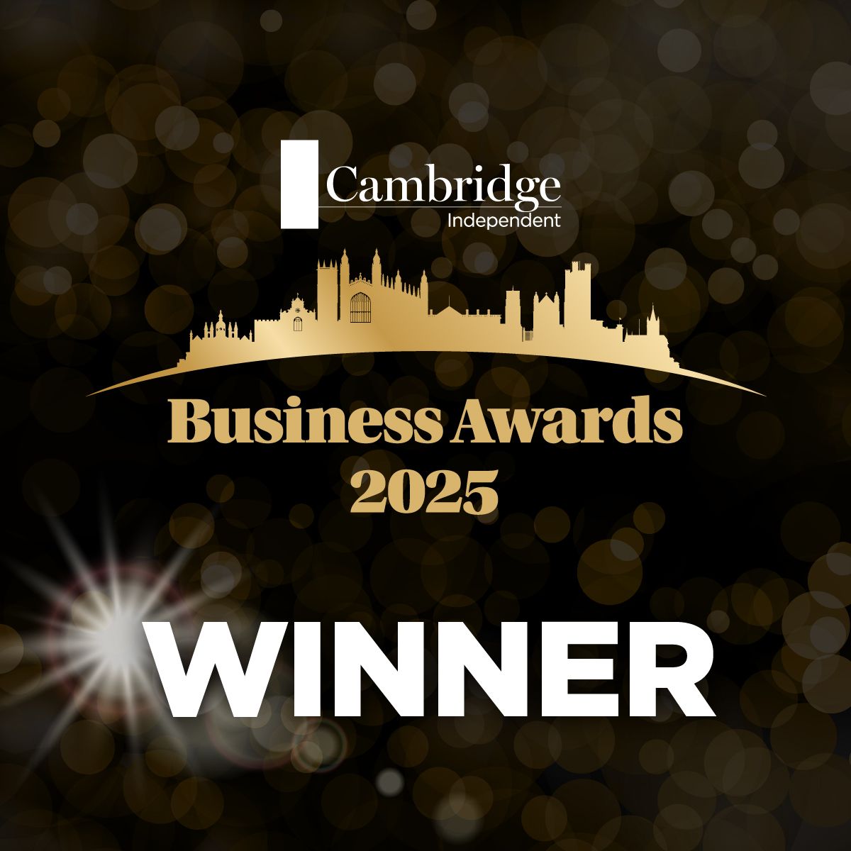 Cambridge Independent Business Awards 2025 Winner announcement graphic.