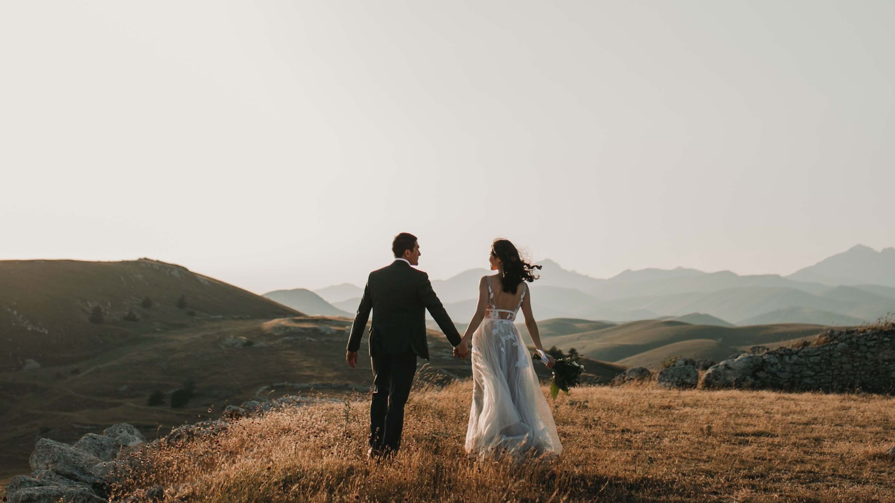 Bride and Groom Walking in Bridgend