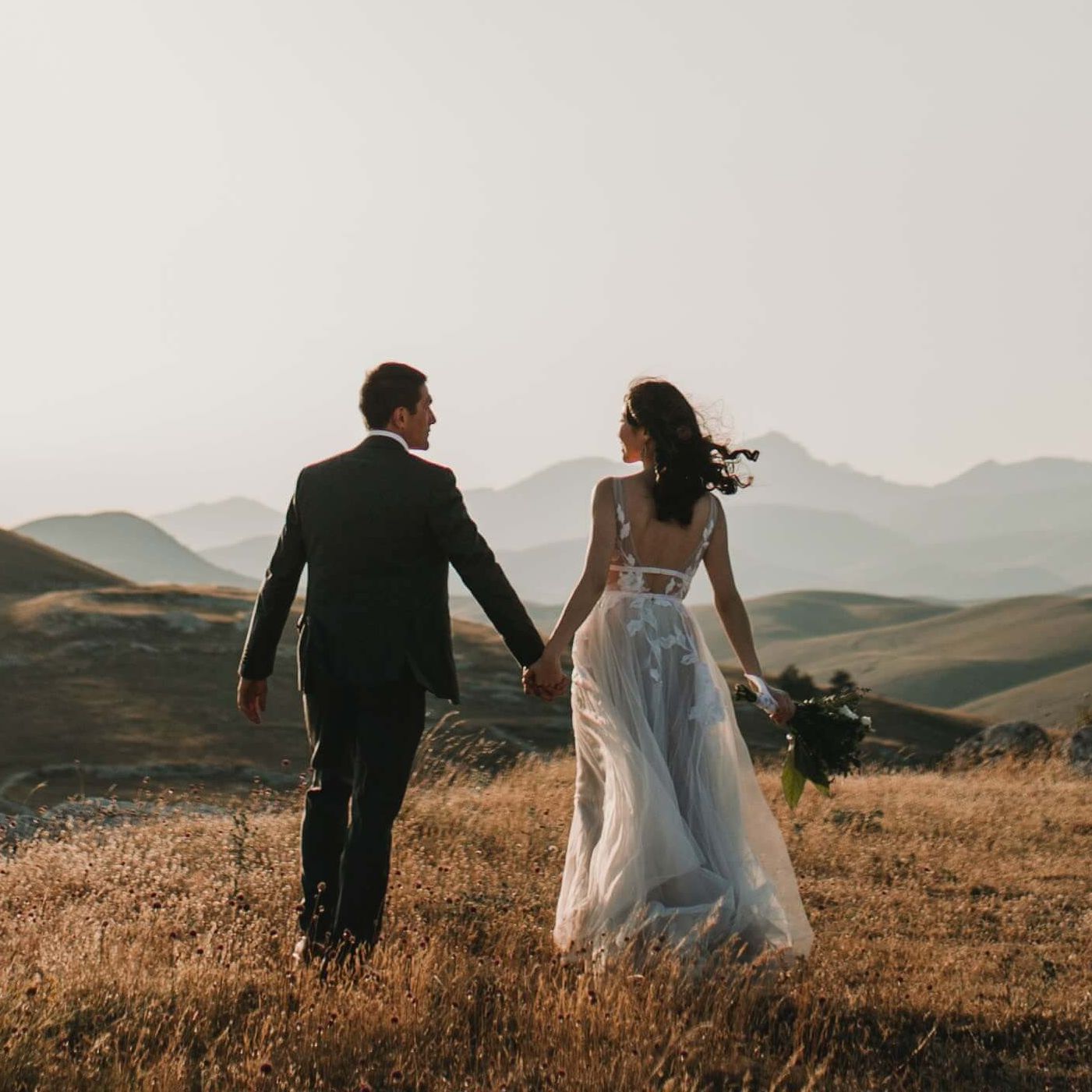 Bride and Groom Walking in Bridgend