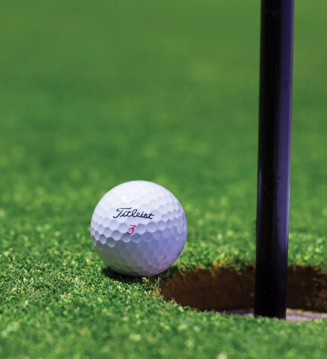 A gold ball on the green