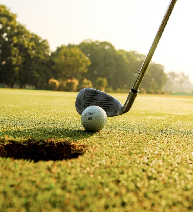 Golf ball being hit into the hole