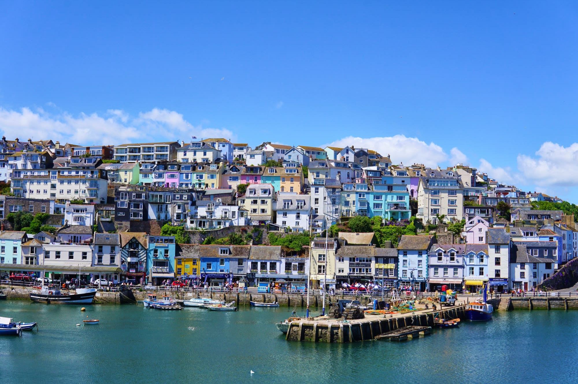 Colourful houses and boats in a harbor