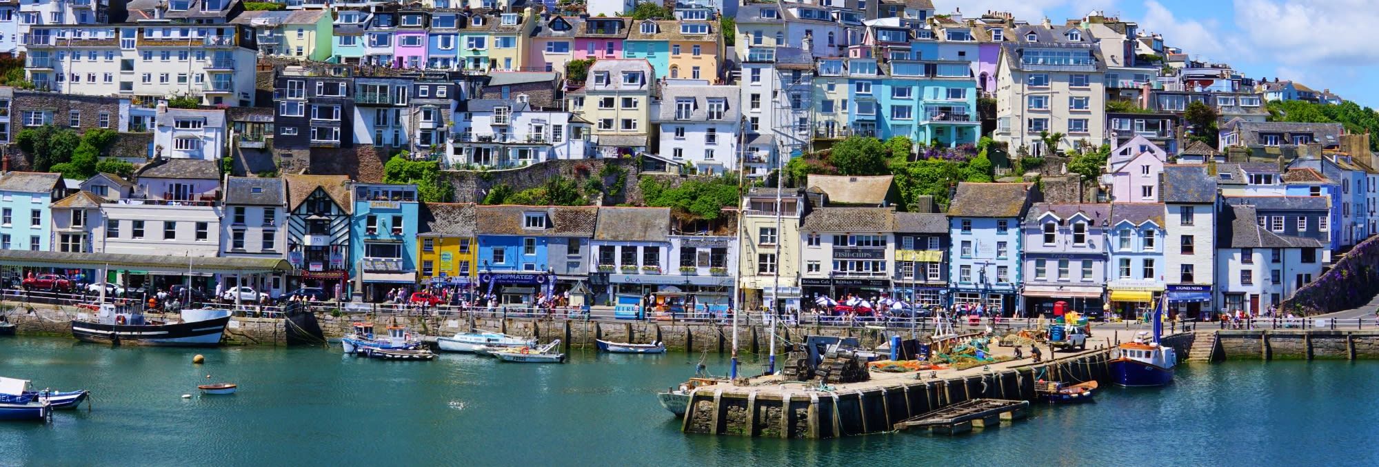 Colourful houses and boats in a harbor
