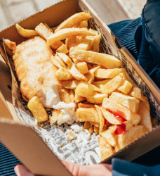 Fish and Chips in a takeaway box